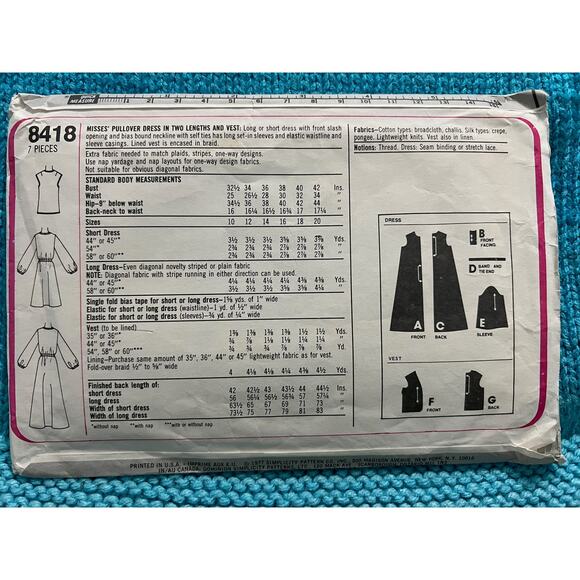 Simplicity 8418 Sewing pattern blouson dress vest 1970s size 10 - Picture 2 of 4